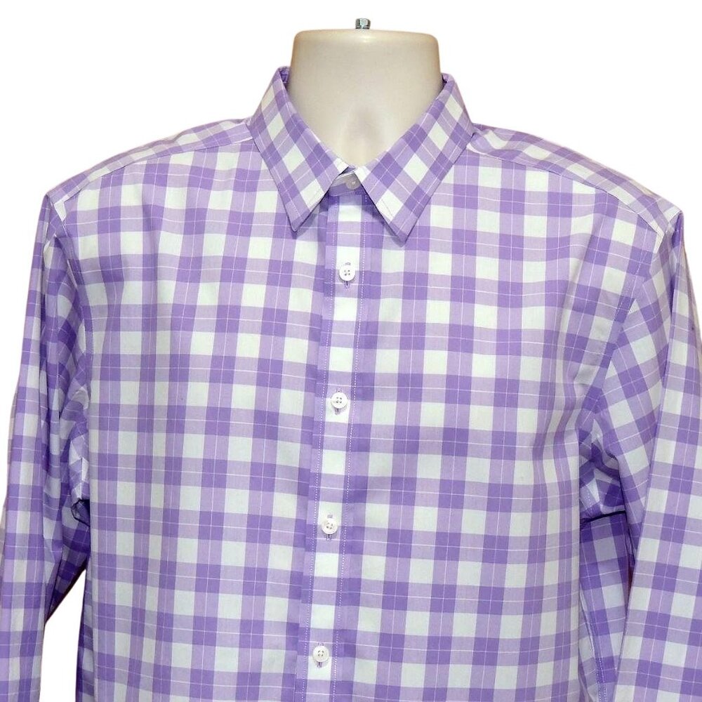 **SOLD**     Untuckit Wrinkle Free White/Light Purple Plaid Men's Shirt L MINT